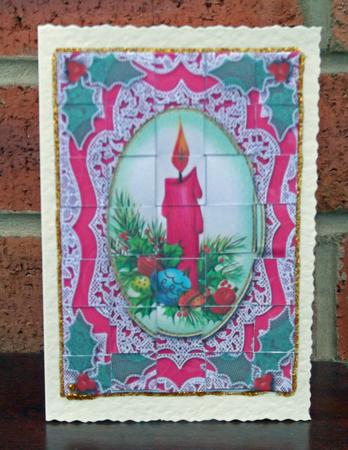 Christmas Pink Candle Lace 7x5inch 3D Paper Weaving Sheet by Sally Hickling