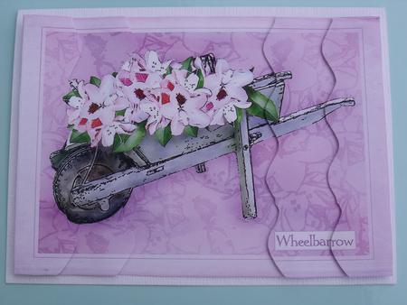 Flower Filled Wheelbarrow Wavey Edged Side Stacker by Sally Weight
