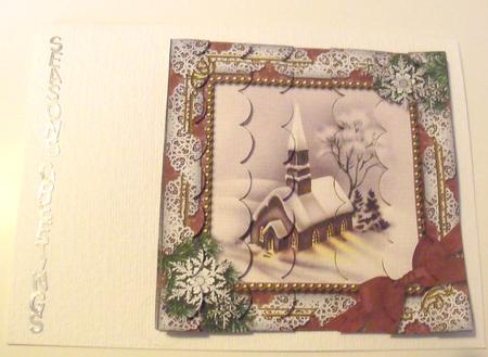 Church Lights on Snow 5inch Square Scalloped 2 Side Stacker by Sally Weight