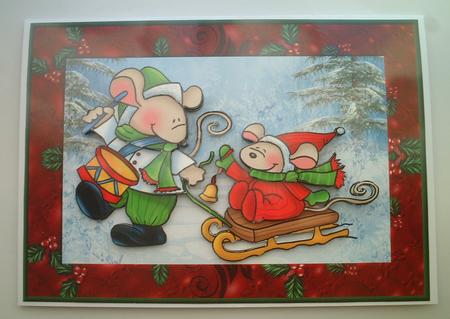 Mice Having Fun Sledging with Decoupage by Sally Booth
