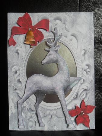 Silver Reindeer with Red Bow & Bell by Samantha Auld