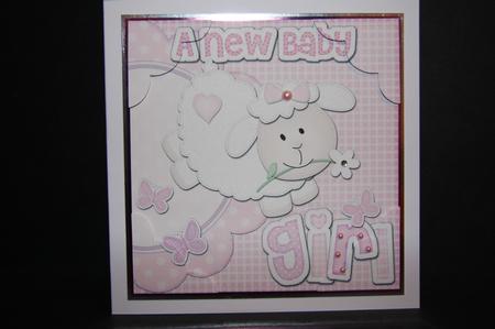 8x8 a New Baby Girl Lamb Felties Scalloped Corner by Samantha Kallenbach