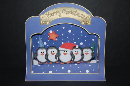 3D Penguins on Parade Single Window Pop Up Card N Envelope by Samantha Kallenbach