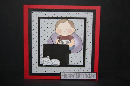Gaming Boy Decoupage Card Front by Samantha Kallenbach