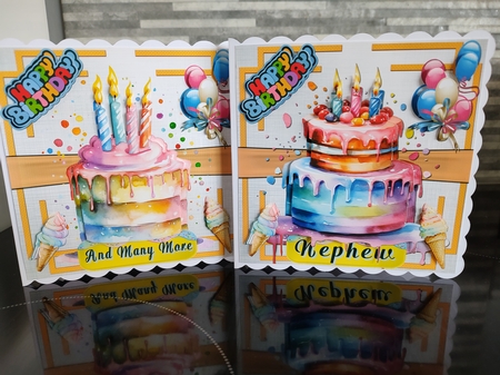 HAPPY BIRTHDAY, 4 CARD TOPPERS, BUMPER KIT, DECOUPAGE, SENTIMENTS, ENVELOPE by Samantha  Manterfield 