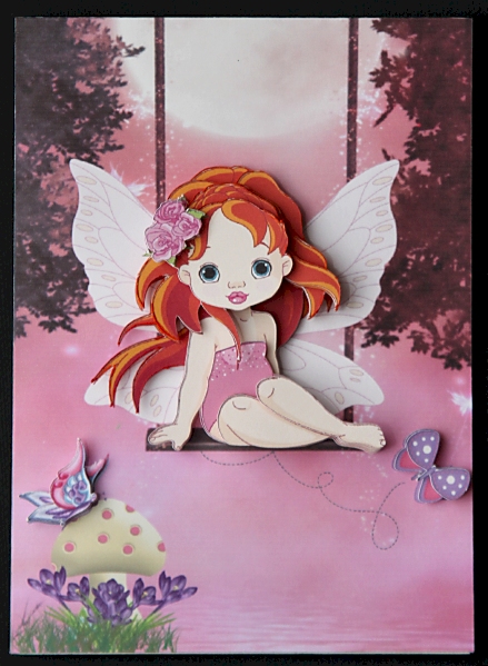 Sweet Little Fairy on a Swing Card Front and Decoupage by samantha newton