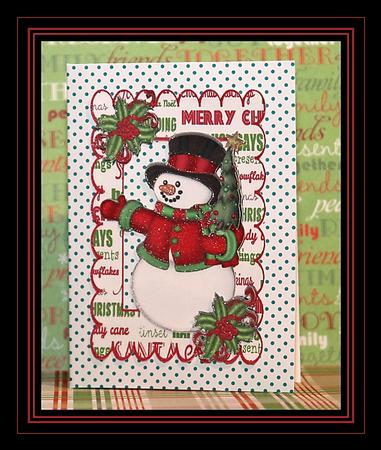 A Jolly Snowman with Christmas Tree by samantha newton