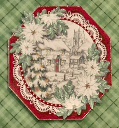 Lovely Red Octagonal Card with White Poinsettias by samantha newton