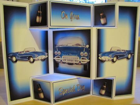 Blue Corvette Tri Fold Step Shutter Card by Samantha Trathan