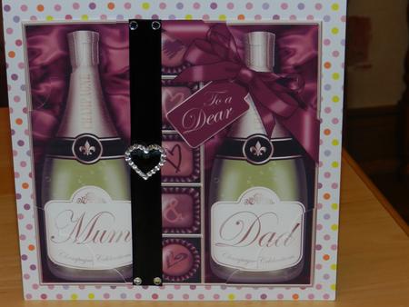 8 x 8 Mum N Dad Champers N Chocs Scalloped Corner Topper by Sandra Baxter