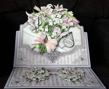 Lilac Lilies - 8in x 8in Easel Card by S. Corbey