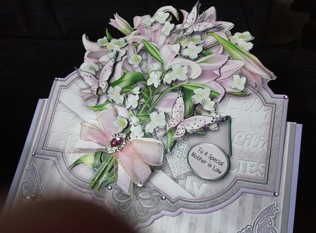 Lilac Lilies - 8in x 8in Easel Card by S. Corbey