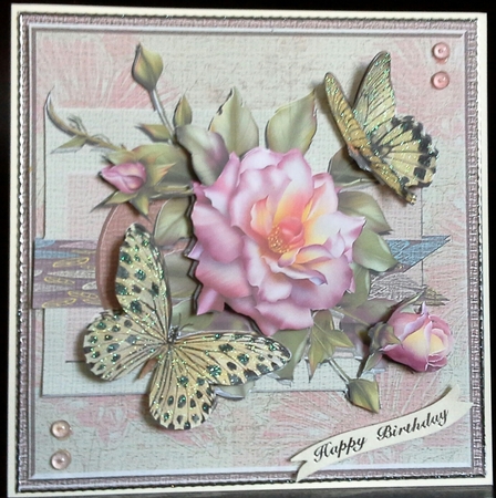 Open Rose and Butterflies Card Front MIni Kit. by S. Corbey