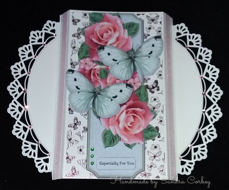 Card Topper Pink  Roses & Butterflies by S. Corbey