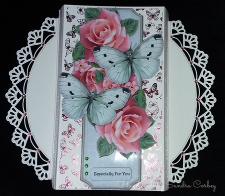 Card Topper Pink  Roses & Butterflies by S. Corbey