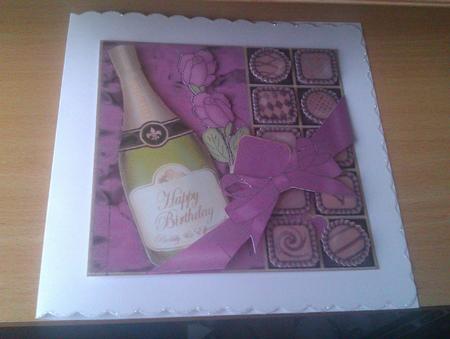 Birthday Champers Chocs N Roses Quick Card 3D Decoupage by S. Corbey