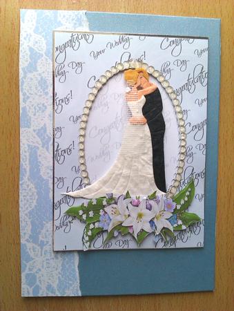 Wedding Text, Pearls and Lilly Spray Card Front by S. Corbey