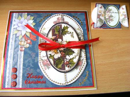 Vintage Christmas Rose & Holly Round Gatefold Card & Topper by S. Corbey