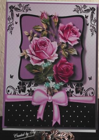 Lovely Deep Pink Roses on Black and Pink Bracket by S. Corbey