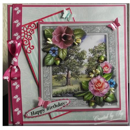 Beautiful Cammelias and Crchard Scene  by S. Corbey