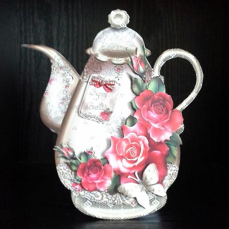 Brass Vintage Teapot with Red Roses by S. Corbey