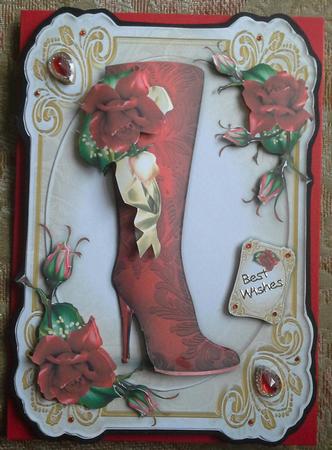 Vintage Boot with Red Roses Card by S. Corbey