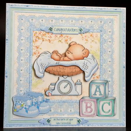 New Baby Boy Bear on Scales Mini Kit & Decoupage by S. Corbey