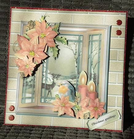Christmas Window & Poinsettias by S. Corbey