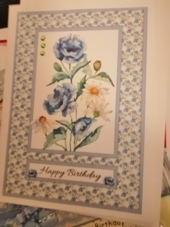 Blue poppies and white daisies step by step topper by Sandra James