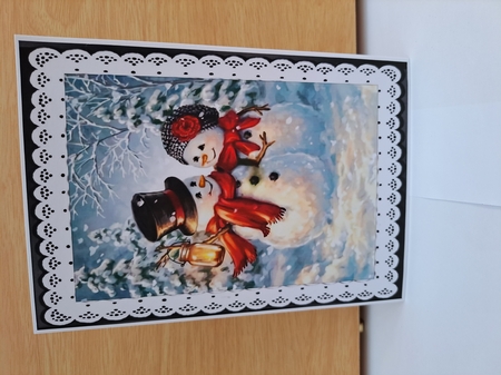 Lovely Snowman Couple A5 Black lace frame by Sandra Upton