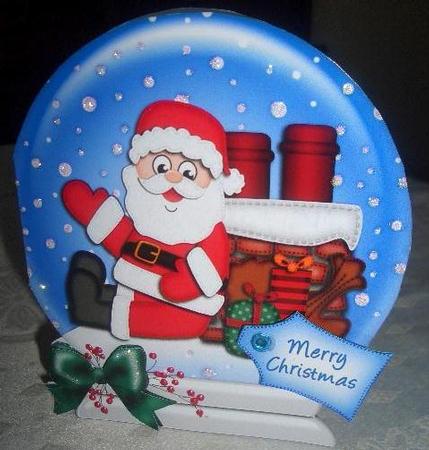 Xmas Rooftop Santa Snow Globe Shaped Card by Sandra Wales