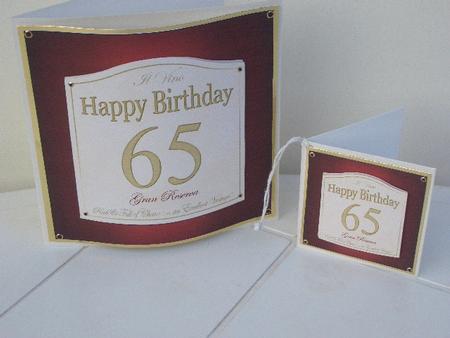 65th Birthday Red Wine Label with 3D Decoupage by Sandra Wales