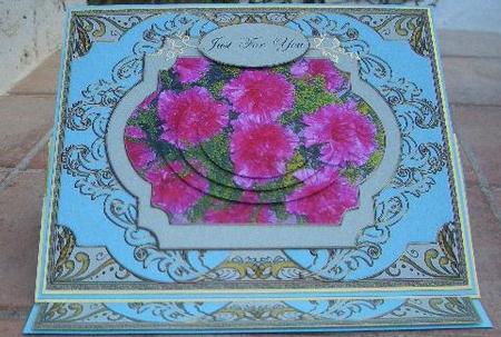 Pink Carnations Large Fancy Card Front 1 by Sandra Wales
