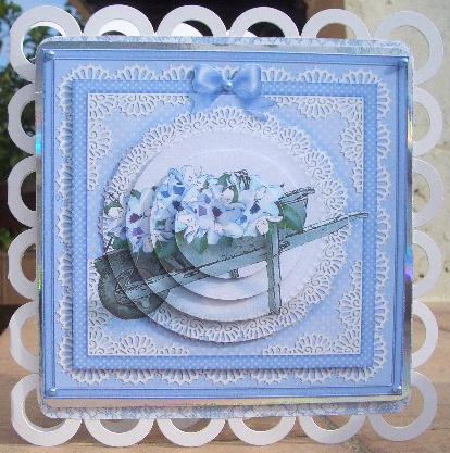 Flower Filled Wheelbarrow Quick Card with Circle Pyramage by Sandra Wales