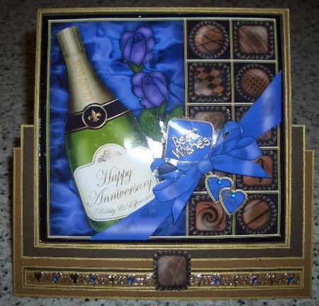 Anniversary Champers Chocs N Roses Quick Card 3D Decoupage by Sandra Wales