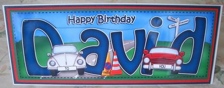 Large Dl Birthday David Cars Card & 3D Decoupage by Sandra Wales