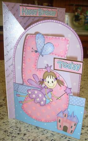 3D 5th Birthday Fairy Shaped Front Card with Decoupage by Sandra Wales