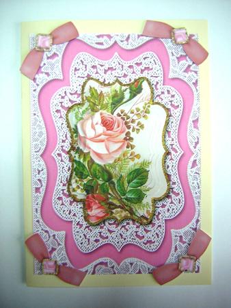Vintage Pink Roses Lace Card Front Step by Step by Sandra Carlse