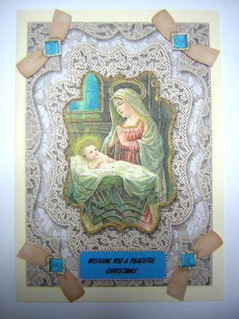 Mary and Baby Jesus A5 Lace Card Front Step by Step by Sandra Carlse