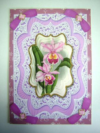 Lilac Orchids A5 Lace Card Front Step by Step by Sandra Carlse