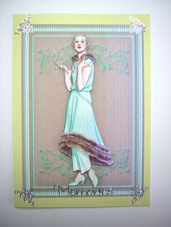 Lady in Brown and Striped Cream Card Front by Sandra Carlse