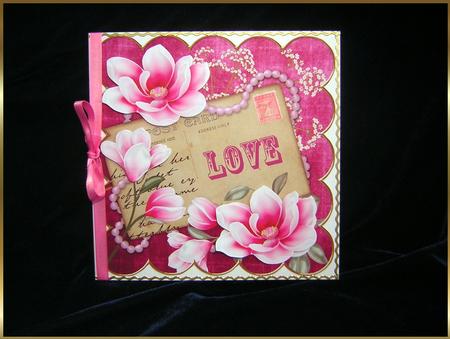 Cerise Magnolia Love 8in Decoupage Topper by Sandra Carlse
