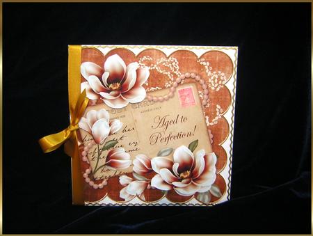 Chocolate Magnolia Aged to Perfection 8in Decoupage Topper by Sandra Carlse