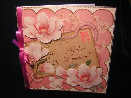 Pink Magnolia Aged to Perfection 8in Decoupage Topper by Sandra Carlse
