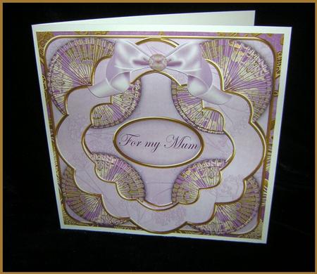 Lilac Gold Damask for My Mum 3D Rosette 8in Card Kit by Sandra Carlse