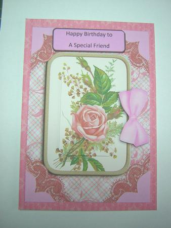 Pink Rose Spray A5 Decoupage Card Front Step by Step by Sandra Carlse