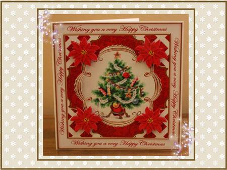 Elegant Red Tree Happy Christmas Lattice Corner 8in Topper by Sandra Carlse
