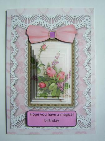 Rose Bouquet A5 Lace Border Step by Step Card Front by Sandra Carlse