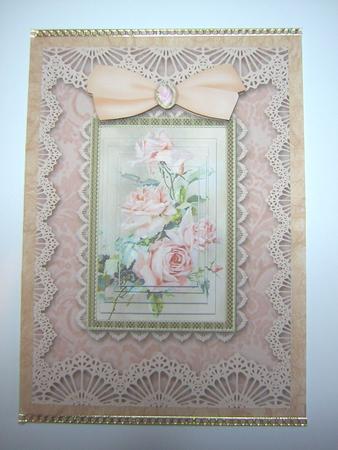 Peach Roses A5 Lace Card Front Step by Step by Sandra Carlse