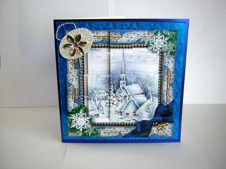 Blue Church Snow 5inch Square Bottom Castle Stacker by Sandra Carlse
